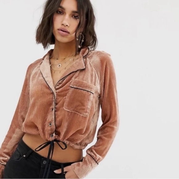 Free People | Aspen Nights Pleated Velvet Button Down Top - Picture 1 of 10